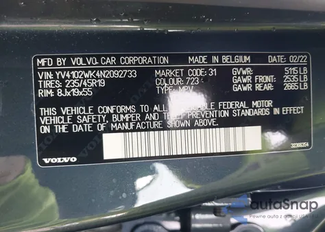 2022 Volvo V60 Cross Country T5 from USA, damaged, VIN YV4102WK4N2092733